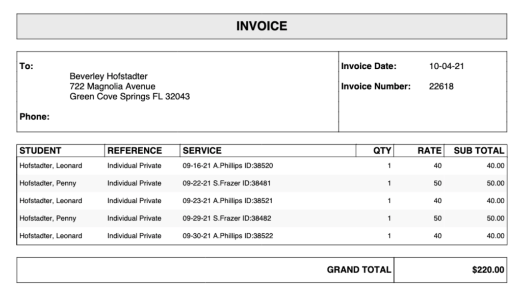 Simple Tutoring Invoicing